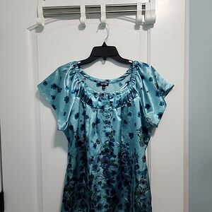 Apt. 9 Women's Blue Floral Satin Blouse
